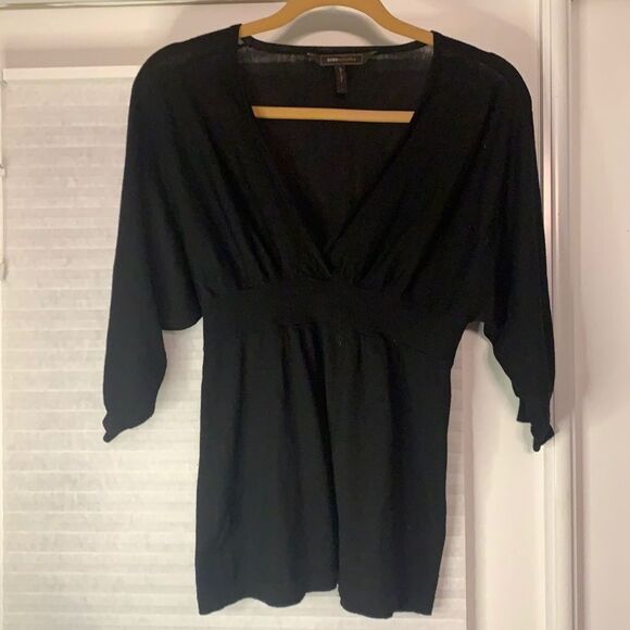 BCBG MaxAzria Black V Neck Merino Wool Sweater Top Small - Picture 1 of 4